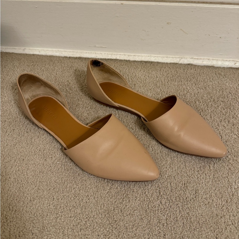 Vince Nina Leather Slip On Pointed Toe D'Orsay Flats Nude Beige Tan 7.5